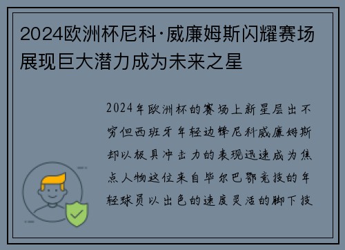 2024欧洲杯尼科·威廉姆斯闪耀赛场展现巨大潜力成为未来之星